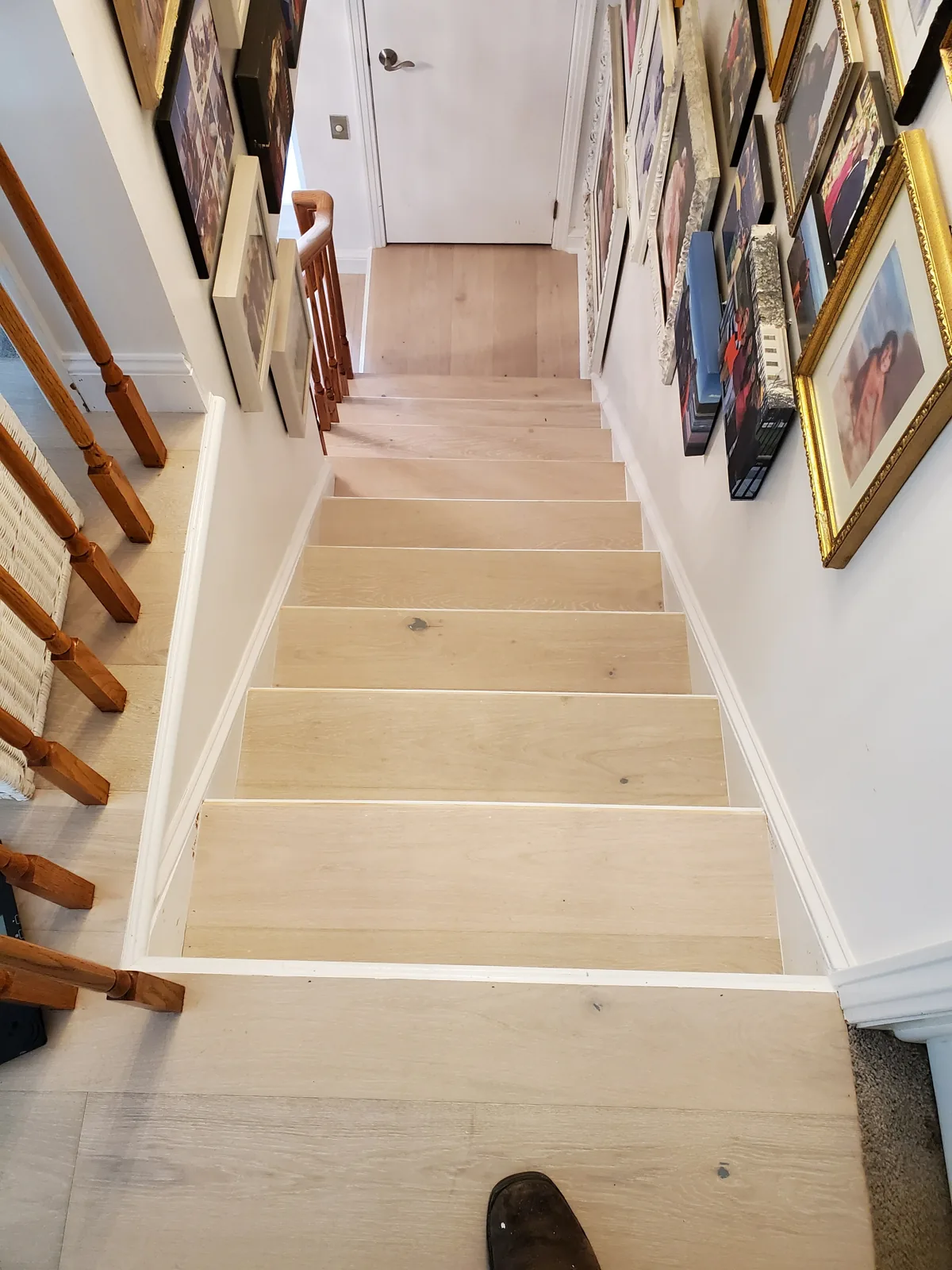 Wood stair treads during interior work